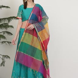 KAANCHIE NANGGIA Turquoise Blue Embroidered Ready to Wear Lehenga & Blouse With Dupatta-image-82