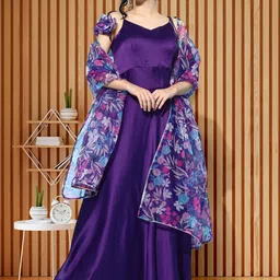 Kvsfab Women Fit & Flared Maxi Ethnic Dress With Printed Dupatta-image-48