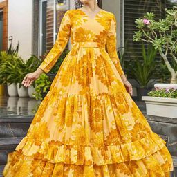 CHANSI Floral Printed Georgette Layered Tiered Belted Maxi Dress-picture-34