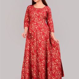 KALINI Floral Printed Maxi Ethnic Dress With Dupatta-20