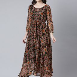Souchii Abstract Printed Maxi Flared Ethnic Dresses-image-44