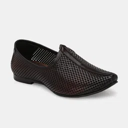 Lafattio Men Textured Round Toe Comfort Insole Lightweight Leather Mojaris-image-11