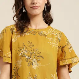 all about you Mustard Yellow Floral Print Top With Flared Sleeves-picture-11