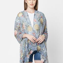 Cloth Haus India Women Grey & Yellow Floral Printed Pleated Scarf-18