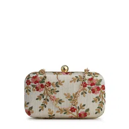 gaura pakhi Off White & Pink Embroidered Box Clutch-36