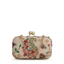 gaura pakhi Off White & Green Embroidered Box Clutch-image-22