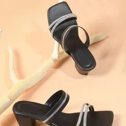 Try Me Embellished Open Toe Block Heels-13