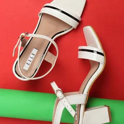 ELLE Women White Striped Block Heels-45