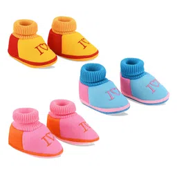 Smartots Infants Pack Of 3 Colourblocked Pure Cotton Booties-55