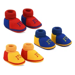 Smartots Infant Kids Pack Of 3 Colourblocked Pure-Cotton Booties-29