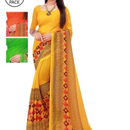 SAADHVI Pack Of 3 Red & Green Floral Pure Georgette Saree-picture-33
