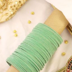 I Jewels Women Set Of 48 Green Solid Metal Velvet Bangles-1