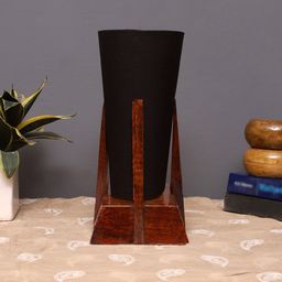 Devansh Black Cotton Conical Wooden Floor Lamp-32