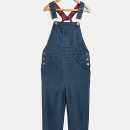 Cherry Crumble Kids Navy Blue Solid Corduroy Dungarees-picture-34