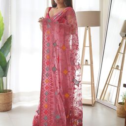 RV CREATION Embellished Beads and Stones Net Designer Saree image 2