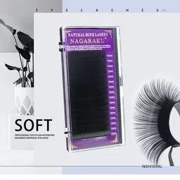 NAGARAKU Premium Classic Matte Black 16 Rows Synthetic Eyelash Extensions - Curl J image 4