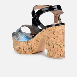 VALIOSAA Black Printed Platform Sandals with Buckles image 4