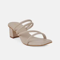 DressBerry Cream-Coloured Open Toe Block Heels image 2