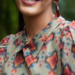 Athena Green & Rust Geometric Print Peplum Top image 2