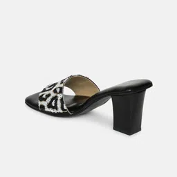 Marc Loire Black Printed PU Party Block Mules image 5