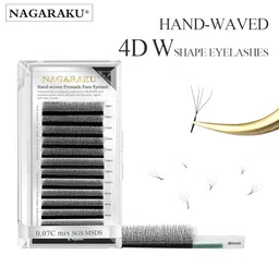 NAGARAKU W 4D Volume Premade Cluster 12 Rows Eyelash Extension - Curl D image 5