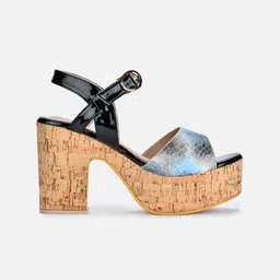 VALIOSAA Black Printed Platform Sandals with Buckles image 5