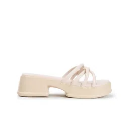 Mast & Harbour Cream-Coloured Textured Open Toe Platform Heels image 4