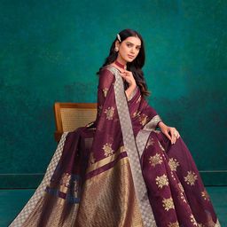 Sangria Ethnic Motifs Woven Design Zari Banarasi Saree-image-36