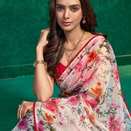 Sangria Floral Printed Organza Saree-image-68