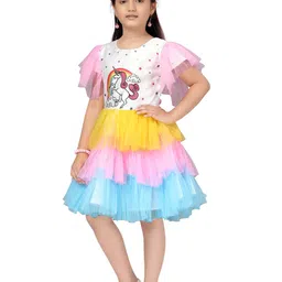 Aarika Multicoloured Unicorn Printed Net Dress image 5