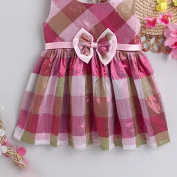 MANY FROCKS & Infant Girls Checked Bow Detail Satin Fit & Flare Dress-image-81