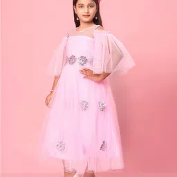 Aarika Gitls Cold Shoulder Sleeves Net Fit & Flare Maxi Dress image 2