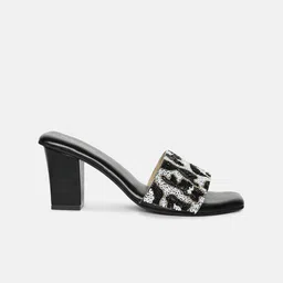 Marc Loire Black Printed PU Party Block Mules image 4