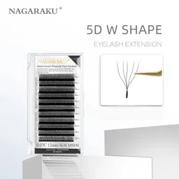NAGARAKU Matte Black 5D W Shape Premade Cluster Fans Eyelash Extensions - Curl D 0.07/11 image 2
