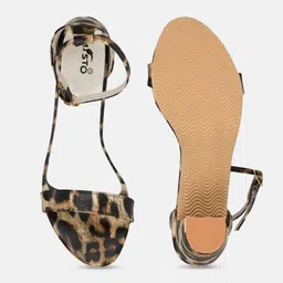 Misto Brown Printed PU Work Block Sandals with Buckles image 4