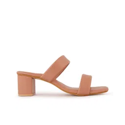 EVERLY Pink Colourblocked Block Peep Toes with Buckles image 2