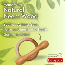 babycov Neem Wood Teethers for Baby Set of 4 | for 3 Months Baby. (Apple Stick Ring) Teether image 4