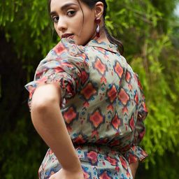 Athena Green & Rust Geometric Print Peplum Top image 4