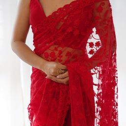 RV CREATION Embroidered Beads and Stones Net Saree image 4