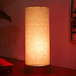 Devansh Grey Textured Wooden Cylindrical Shaped Table Lamp image 5