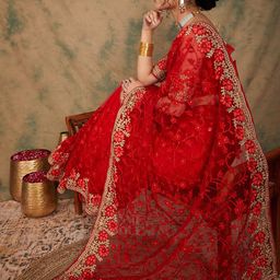 Sangria Floral Embroidered Net Sarees-30