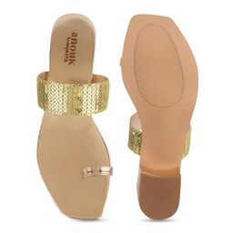 Anouk Gold-Toned Embellished One Toe Block Heels image 5