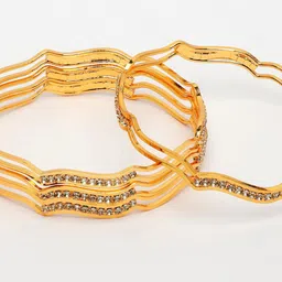 NVR Set Of 4 Gold-Plated Cubic Zirconia Stone-Studded Bangles image 2