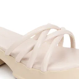 Mast & Harbour Cream-Coloured Textured Open Toe Platform Heels image 5