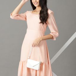 SHOWOFF Polka Dots Printed Square Neck Fit & Flare Dress-33