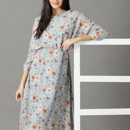 SHOWOFF Floral Printed Boat Neck A-Line Maxi Dress-image-99