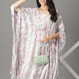 SHOWOFF White Floral Printed Kaftan Midi Dress-picture-7