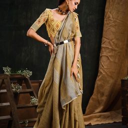 Sangria Mustard Yellow Linen Blend Saree-image-15