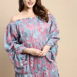 SHOWOFF Plus Plus Size Floral Printed Off-Shoulder A-Line Dress-image-3