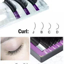 NAGARAKU Premium Classic Matte Black 16 Rows Synthetic Eyelash Extensions - Curl L image 3
